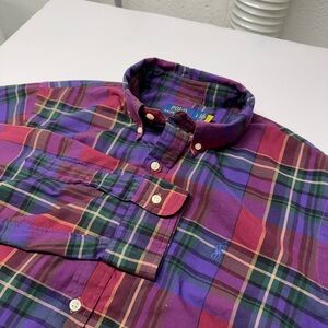 Polo Ralph Lauren Long Sleeve Shirt Purple Red Green Plaid Cotton Twill $115